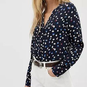 Vero Moda Navy Blue Abstract Floral Dot Button Down Blouse Size Small EUC